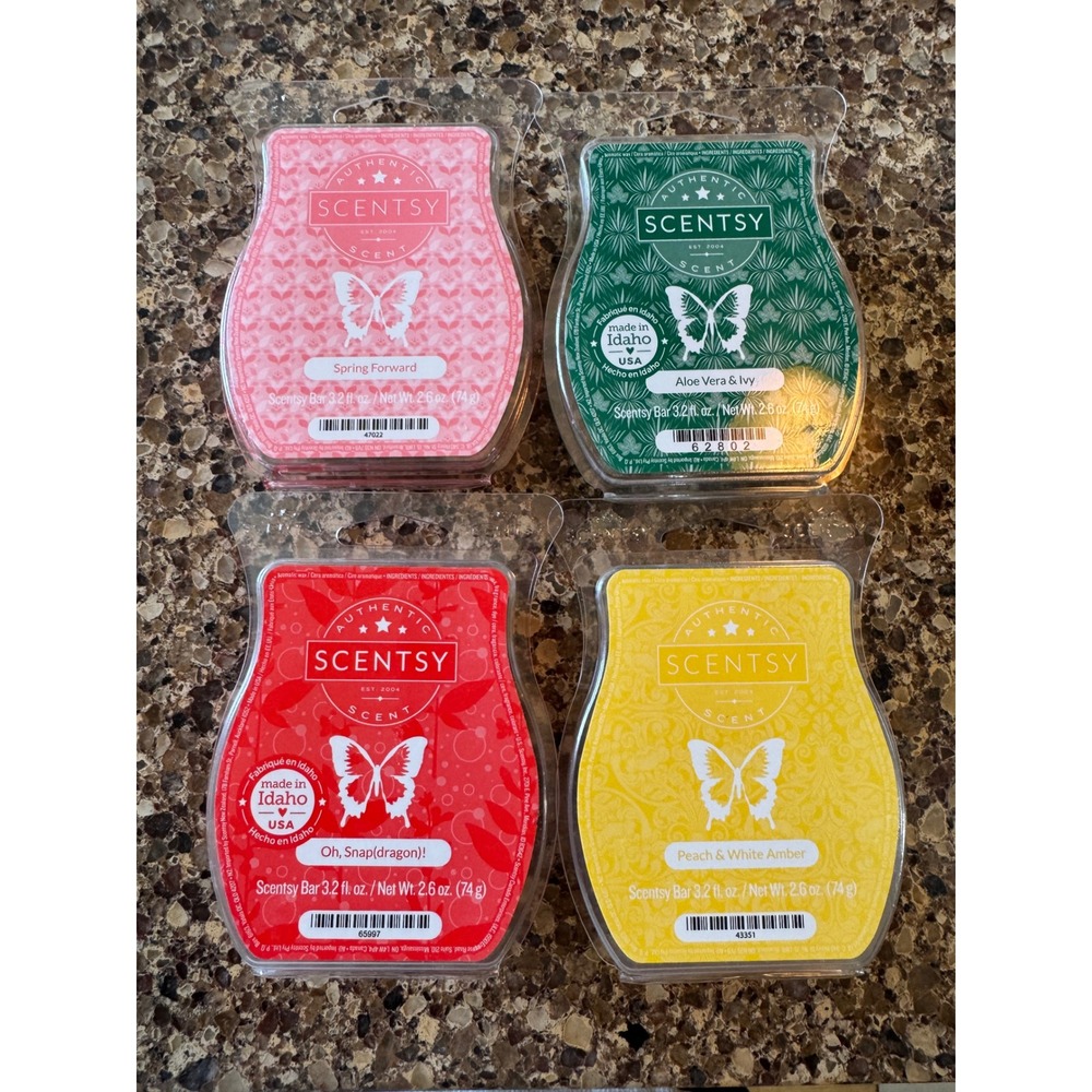 Scentsy Wax Melts Bars Bundle Spring Forward Aloe‎ Vera Peach Oh! Snap 4 Pack